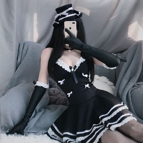 Lolita Maid Costume, Sleepwear Passionate Temptation, No Undress Cute Sexy Tease Camisole Dress Set