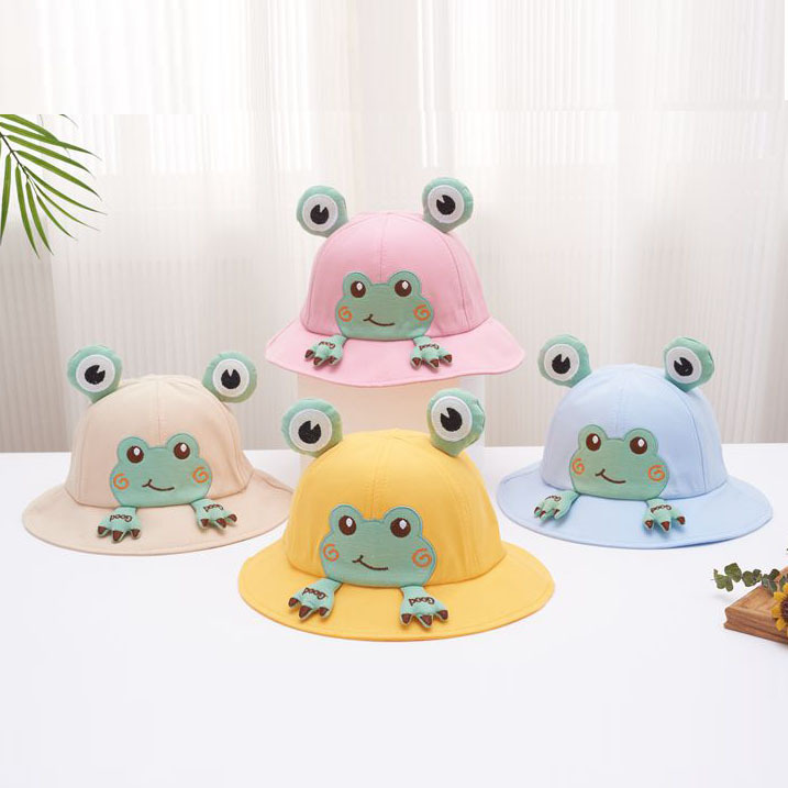 新款兒童漁夫帽男女童可愛超萌小青蛙遮陽帽兒童卡通春秋薄款盆帽
