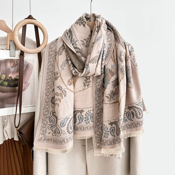 New Jacquard Landscape Painting Imitation Cashmere Scarf for Women, Air-Conditioned Room Shawl, Autumn and Winter Thickened Warm Long Scarf, Cross-Border Neck Scarf