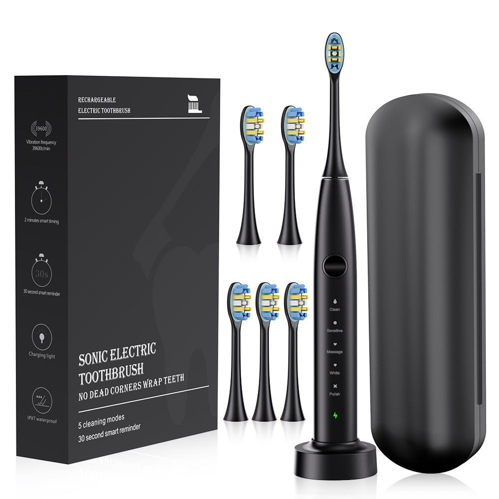 Cross-Border Hot-Selling 6-Brush-Head Sonic Electric Toothbrush, Smart Wireless Charging, Portable Adult Toothbrush Gift Sample
