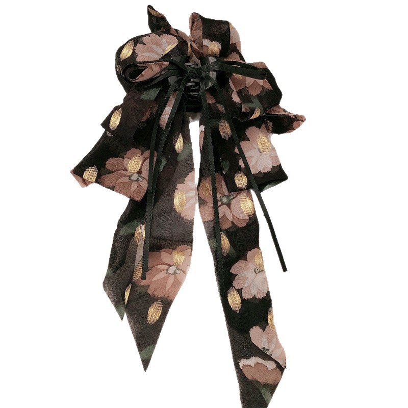 Nuevo estilo francés retro floral bowknot cola de caballo pinza de agarre temperamento ambiente de alto nivel sentido horquilla en la parte posterior de la cabeza