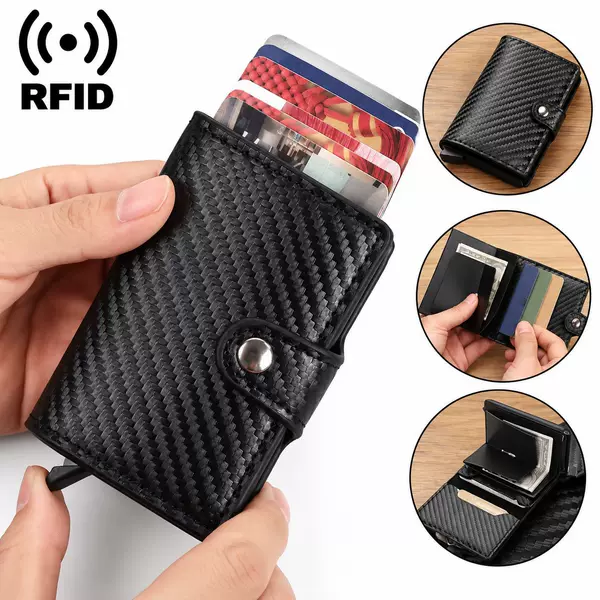 Cross-border Carbon Brazed Card Bag Multifunctional Automatic RFID Anti-degaussing Anti-theft Brush Aluminum Alloy Wallet Amazon Explosions