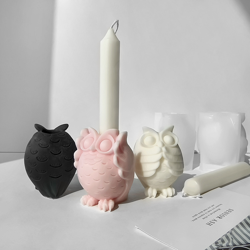 Jiahui Mei búho molde de mesa didiy yeso vela base de cemento decoración molde de mesa