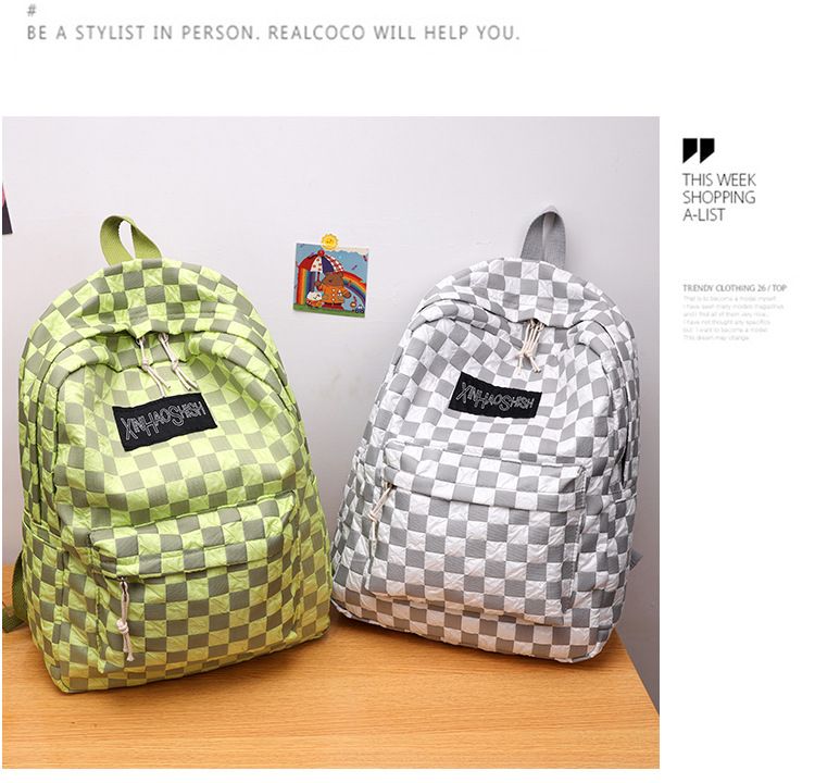 Korean ins artistic trend checkerboard checkered backpack, Japanese Harajuku style fresh and clean high school and junior high school student bag undefined