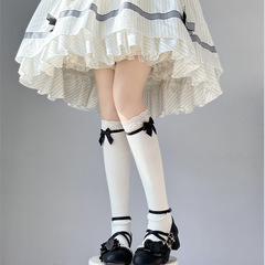Japanese Lolita black bow knee-high socks for girls, white lace, mid-calf length JK, slimming, sweet floral edge, Instagram trendy