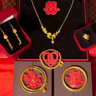 Authentic [Vietnam Shajin] Engagement Three Gold Simulation Necklace Female Wedding Necklace suit Hardware suit Road genuine goods