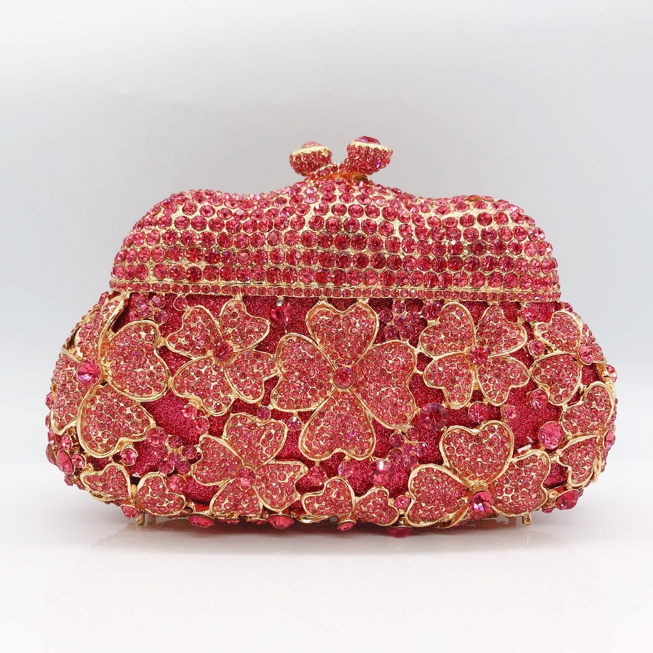 * Cross-border nuevo bolso de cena de diamantes de cuatro hojas de mano bolso de diamantes de mujer pequeña bolsa de embrague de cristal