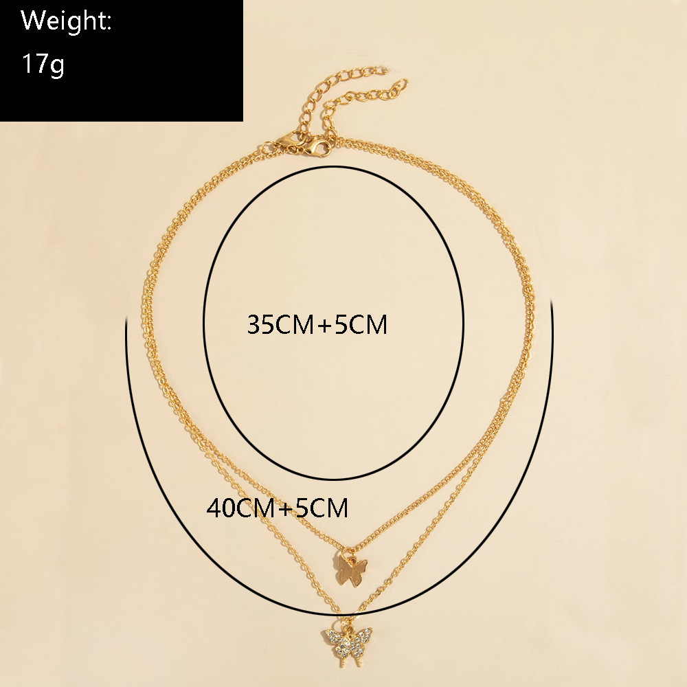 Simple New Product Double Butterfly Small Diamond Design Temperament Fashion Necklace Two-piece Clavicle Chain display picture 5