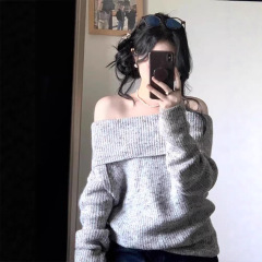 韩系慵懒风一字肩毛衣女秋冬新款松弛感宽松软糯纯欲甜辣上衣