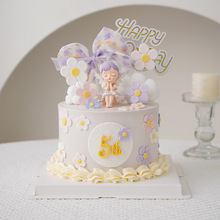 贝拉公主蛋糕装饰芭蕾舞女孩翅膀天使摆件网纱蝴蝶结小花朵插件