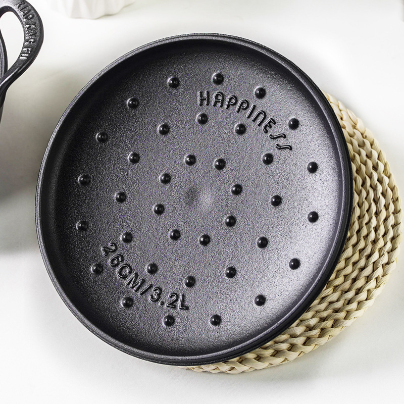 Pequeña felicidad hierro fundido cubierta de hierro Yuan Bao olla gruesa sin recubrimiento con micro-presión doméstica multifuncional fondo plano olla de cocina