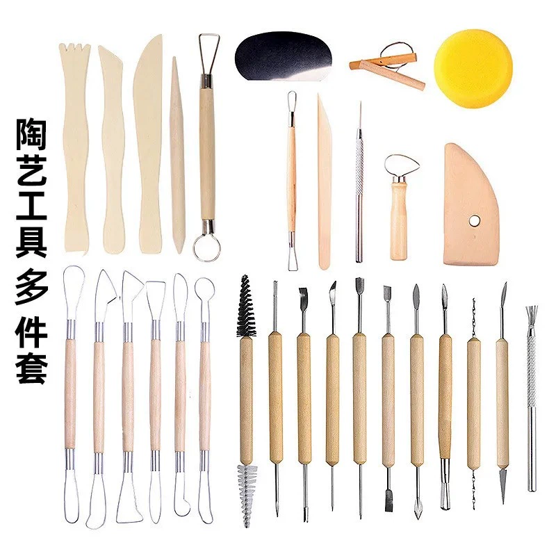 Wooden ceramics, tools set, clay, DIY