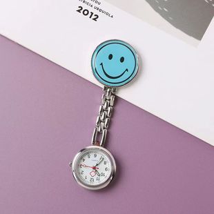 Popular round smiley face nurse watch fashion cute girl creative clip chest pocket watch simple student exam Wall watch