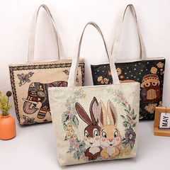 外国貿易新馬泰両面金糸ジャカード刺繍象カップル手提げショルダーバッグ大容量通勤ショッピングバッグ