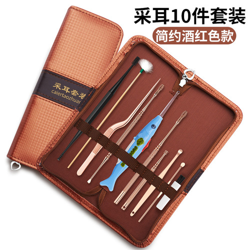 Manufacturer's 10-piece set of ear picking tools, visual ear scoop, quill stick, ear pick, home care cleaning set