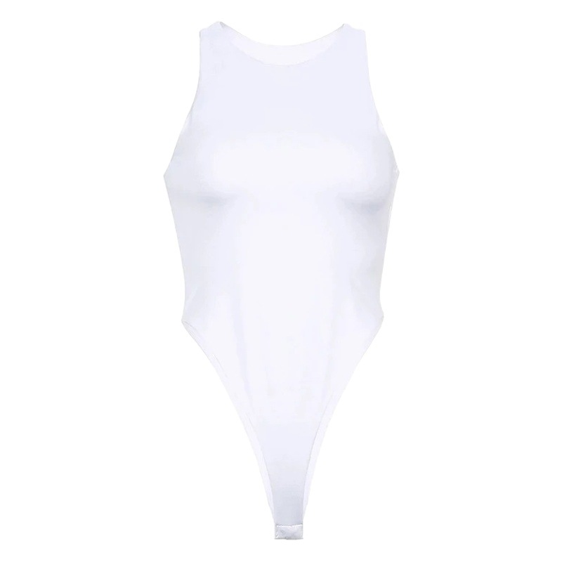 Europa y América de las nuevas mujeres hueco sin espalda cuello redondo mono de color sólido Delgado sexy sin espalda de una sola pieza superior femenino 1688