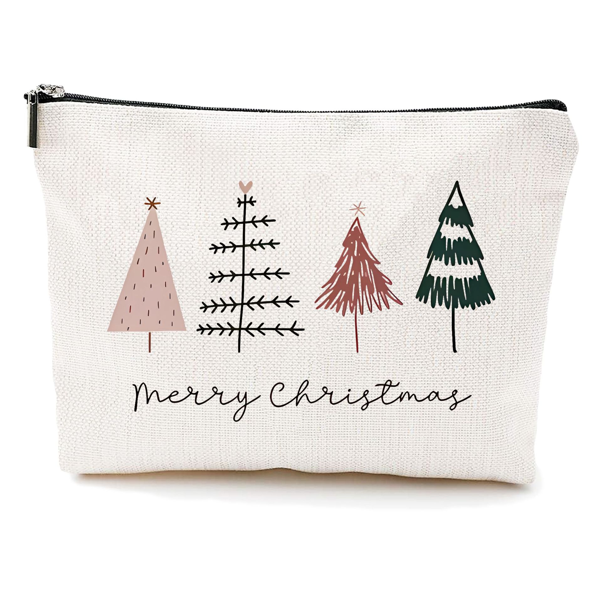 Bolsa de maquillaje transfronteriza de Amazon damas bolsas de maquillaje de patrón creativo de Navidad bolsas de almacenamiento de lino bolsa de cremallera impermeable
