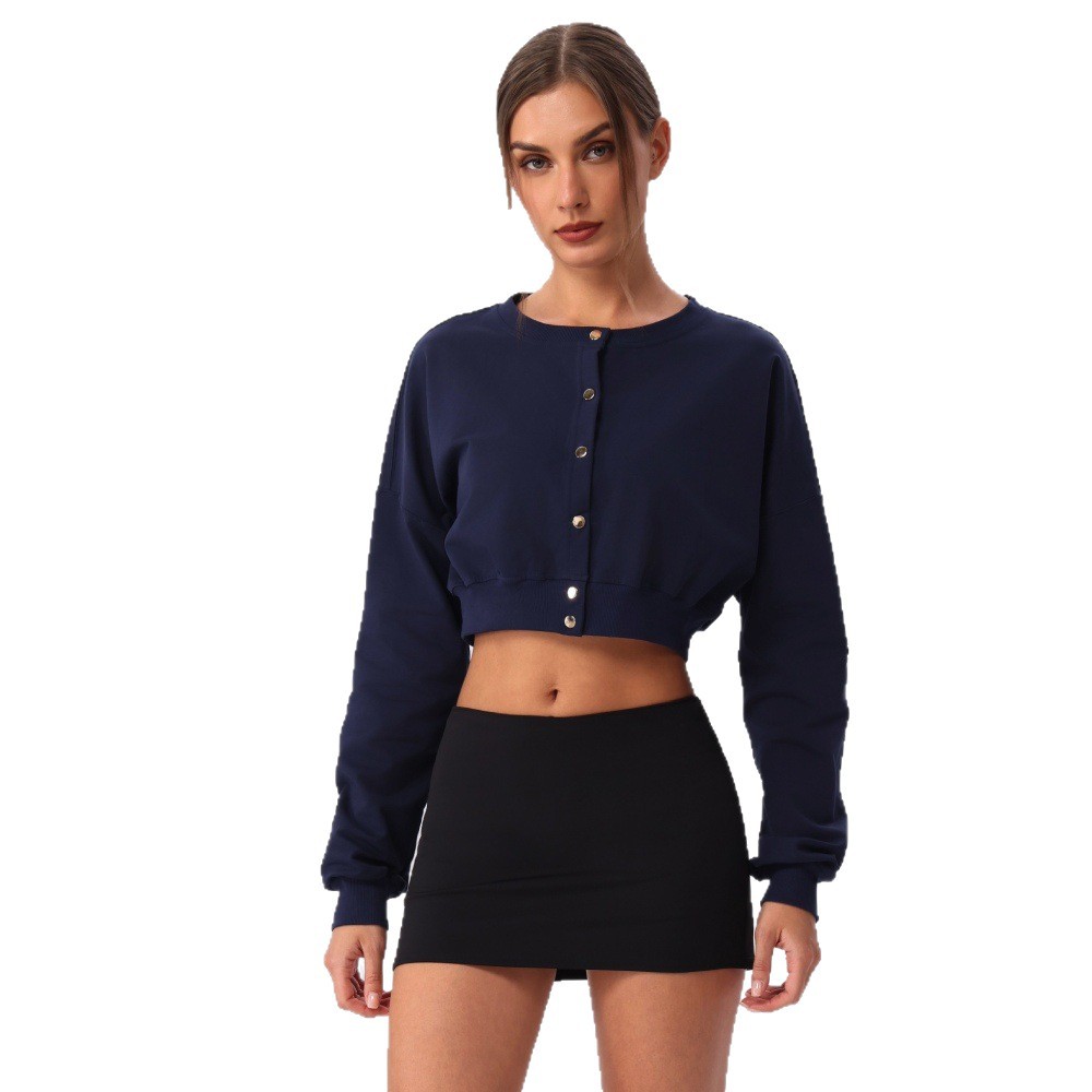A principios de otoño Amazon nuevo nicho de diseño botón corto suéter acondicionamiento casual al aire libre chaqueta de carrera cardigan