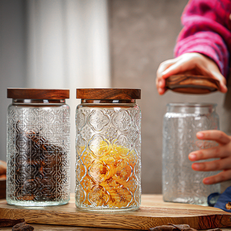Nuevo estilo chino Begonia flor vidrio sellado almacenamiento tarro hogar cocina almacenamiento tarro té mandarina cáscara gran capacidad almacenamiento tarro