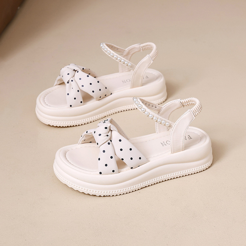 Thick-Soled High-End Polka-Dot Sandals for Women, Summer 2026 New Style, Suitable for Wearing with Skirts, Cute Bow-Knot Sandals for Girls
