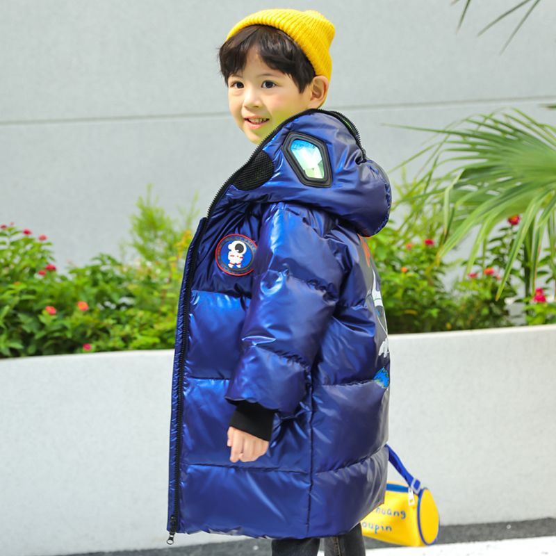 波拉款儿童羽绒服奥特曼男童中长款中小童宝宝加厚外套免洗洋气潮