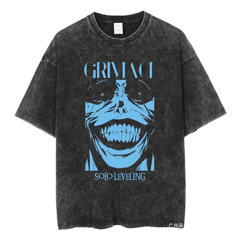 Cross-Border Aliexpress Anime Solo Horizontal T-Shirt Men's Gym Retro Heavyweight T-Shirt Cotton Forged