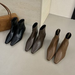 皮革拼接短靴女靴2025秋季新款韩版简约短筒靴后拉链方头时装靴女