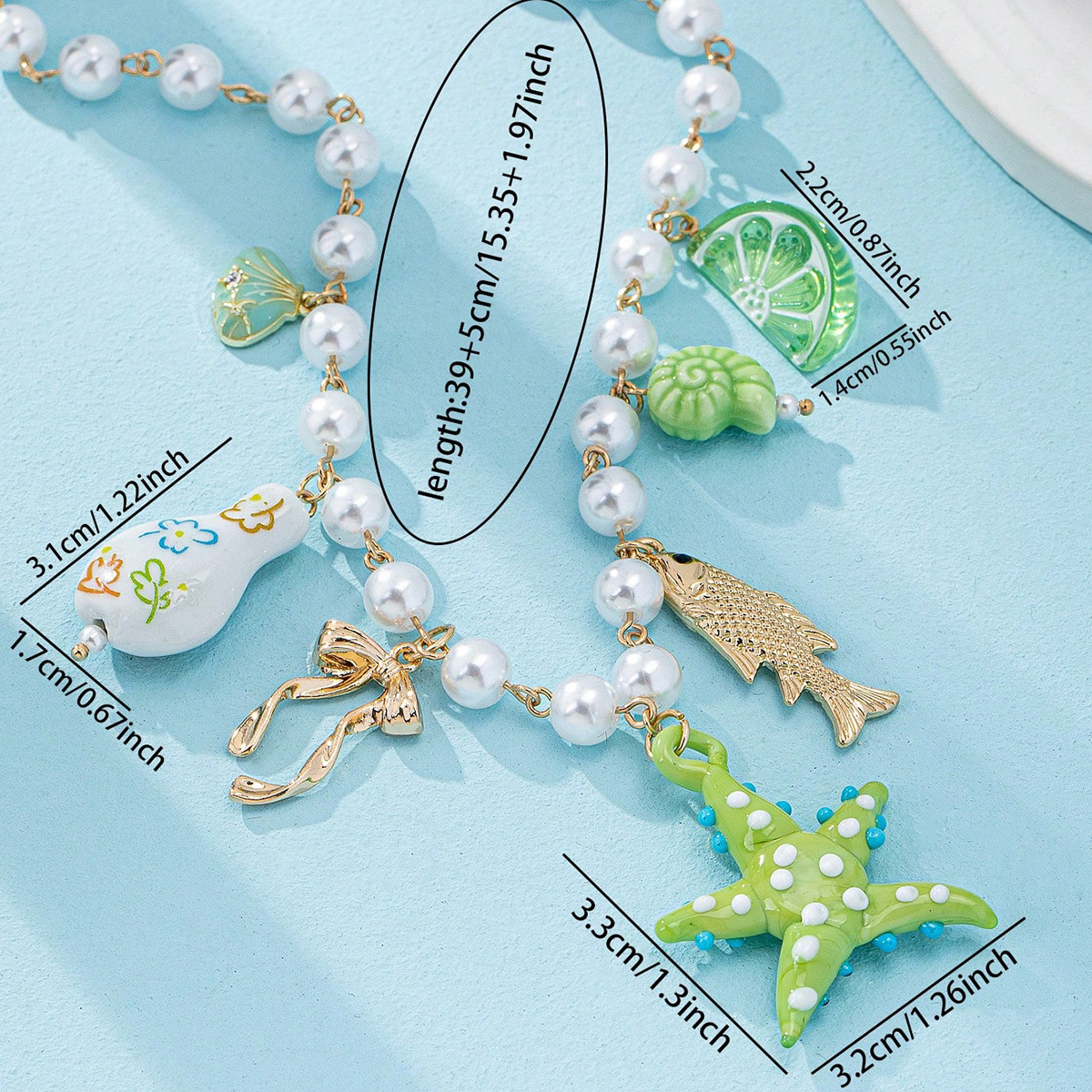 Women's Gender Beach Sweet Starfish Heart Shape Fish Imitation Pearl Alloy Ceramics Handmade Chain Lobster Trigger Clasp Closure Pendant Necklaces Wholesale