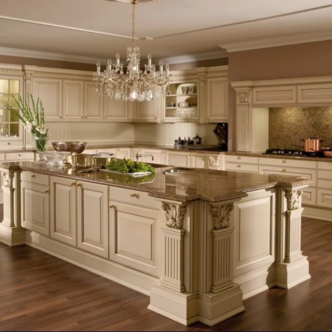 外贸工厂实木橱柜定 制全屋美式欧式厨房厨柜复古岛台定 做整体