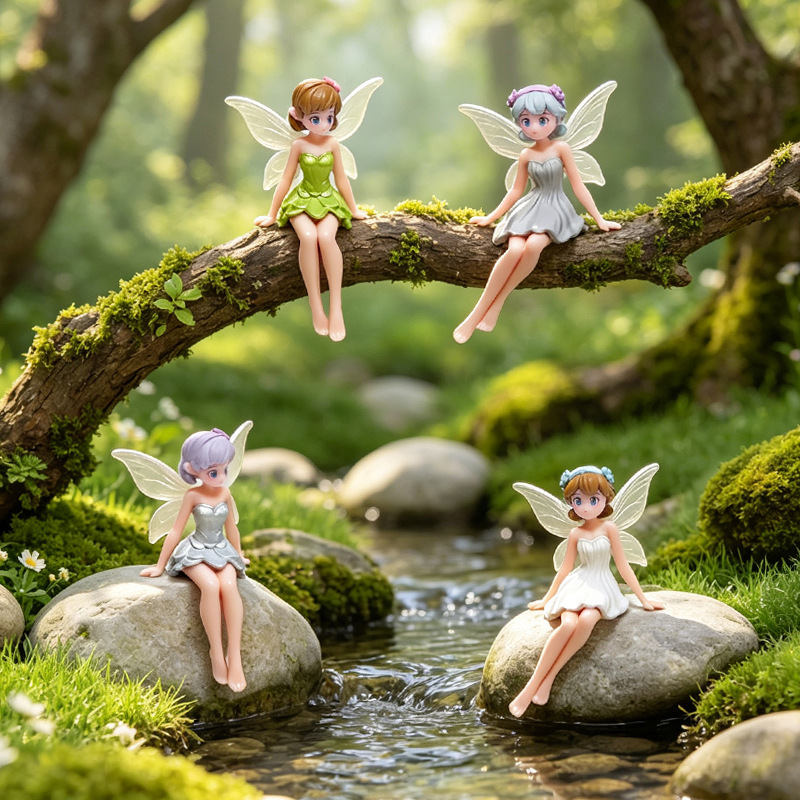 Cross-border Flower Fairy Elf PVC Figurine, Miniature Landscape Garden Decoration, Cute Angel Girl Figurine for Desktop Display