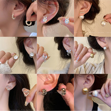 925银针珍珠锆石耳环女高级感小众气质冷性风森系耳坠耳饰品批发