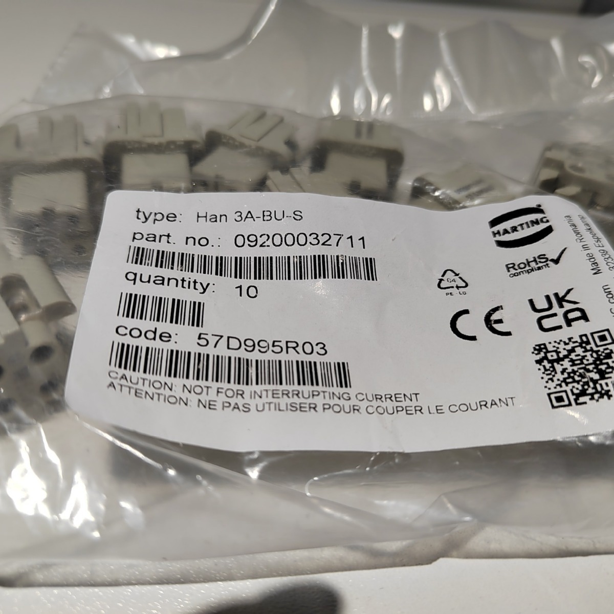 HARTING3芯母插芯09200032711