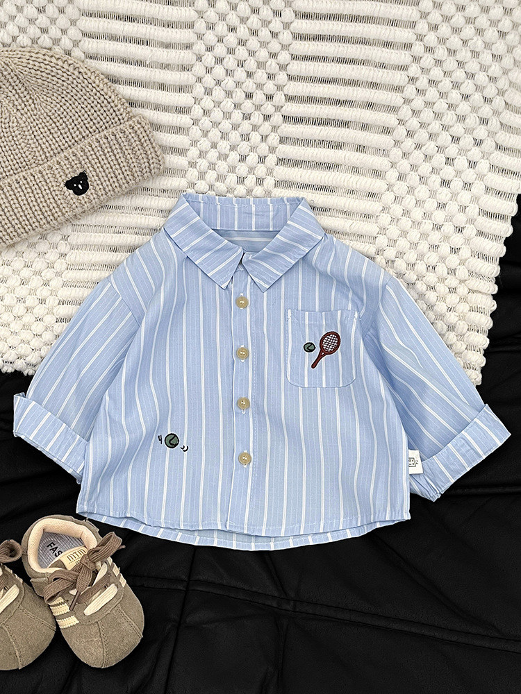 Camisas guapos de otoño para niños con rayas extranjeras de cuello de polo ropa casual primavera y otoño ropa universal para bebés