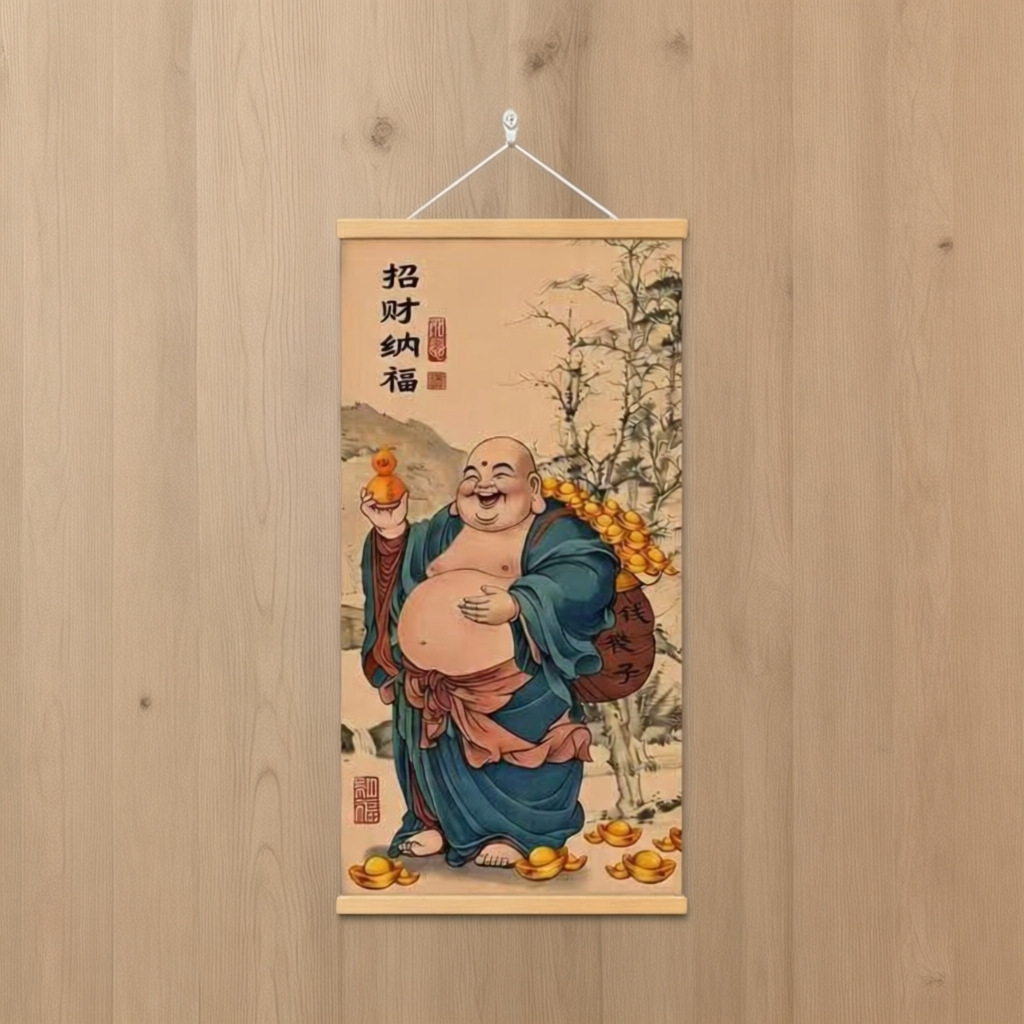New Chinese style Maitreya Buddha hanging painting, entrance hall, living room decoration painting, lucky scroll painting, Zen home mural 2