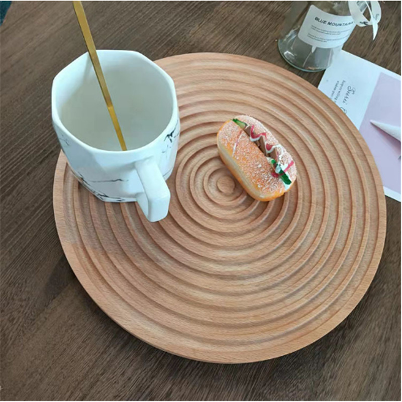 Paleta de madera de porche de onda de agua nórdica, bandeja de café de haya, plato gourmet de madera maciza, sentido de alta calidad para el hogar