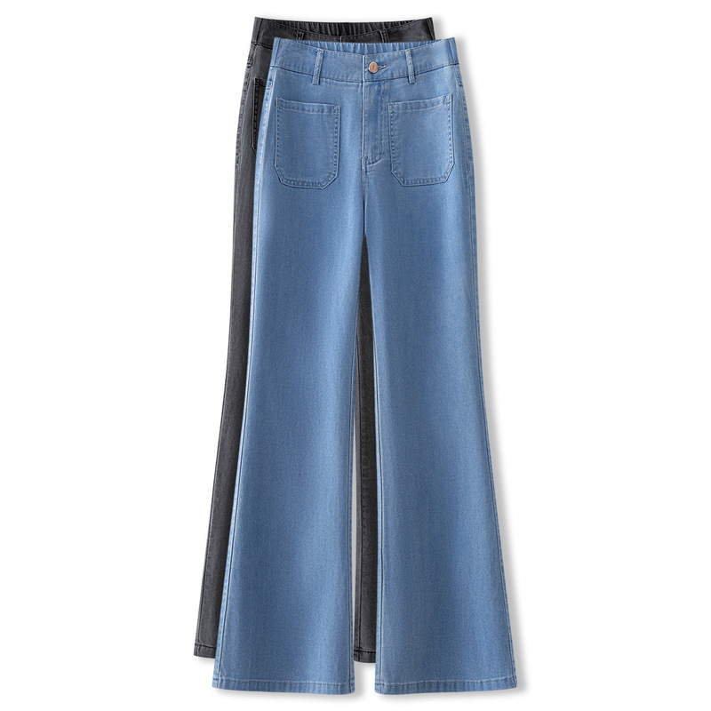 Tencel Denim Stone-Washed High-Waisted Slightly Stretchy Flared Pants Women's Jeans Boutique Wholesale Factory Supply