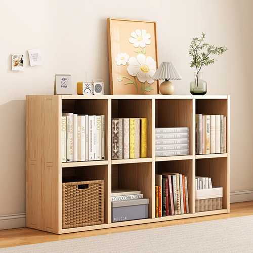 Solid wood grid bookshelf, home living room, freely combinable bookcase, multi-layer storage rack, low cabinet, floor-standing display stand