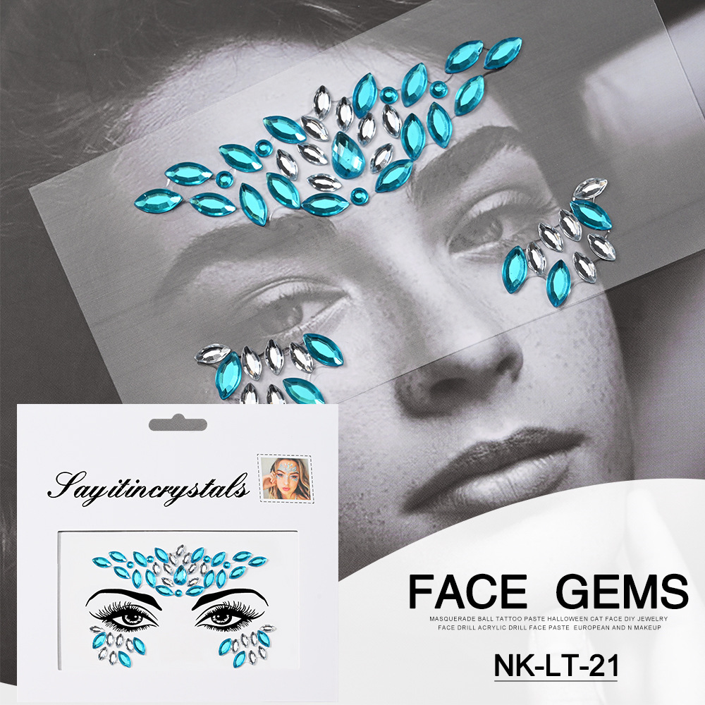 Pegatinas de tatuaje facial pegatinas de cristal pegatinas de cejas pegatinas faciales pegatinas de diamante de agua decoración acrílica estilo europeo y americano