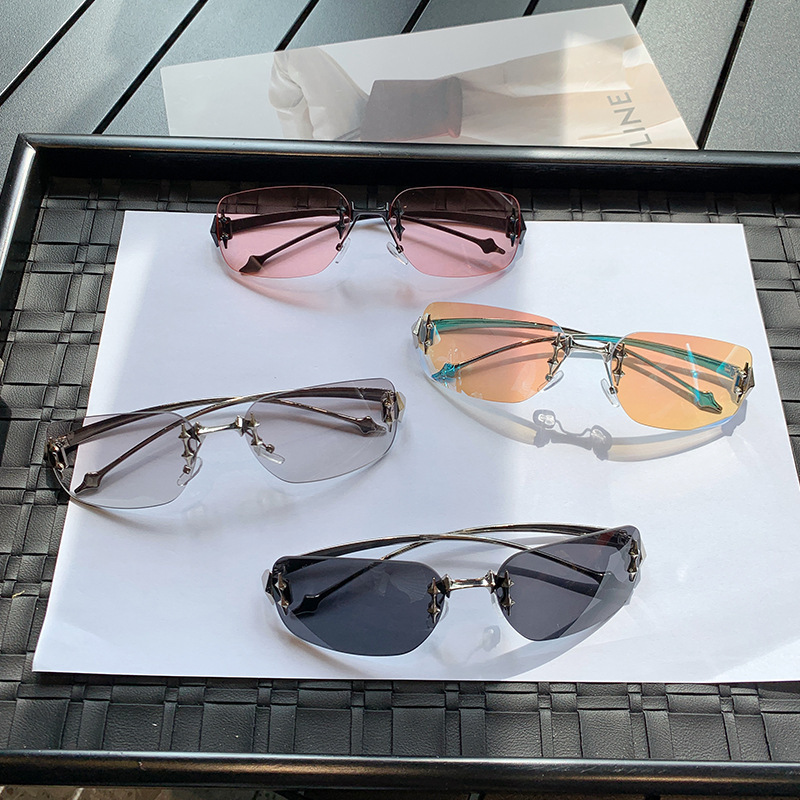 Frameless Chamfered Sunglasses For Men Stylish Design Star Patterned Y2K Unique Small Square Frame New Hot_voghion.com
