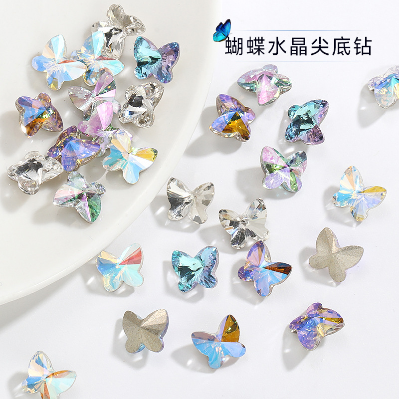 50pcs Butterfly beauty nail mobile phone decor drill rhinestones Shaped 7*8 Symphony Crystal Moonlight Boutique Super Flash Explosive Stereo Nail Decoration
