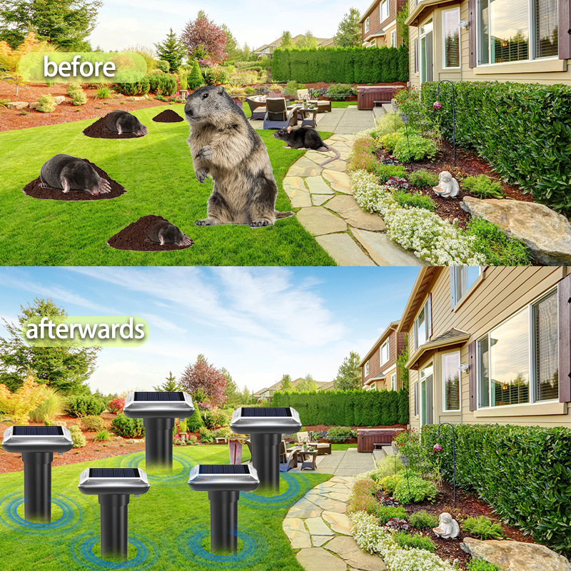 Transfronterizo caliente solar ratón repelente zumbador vibración Plug-and-play ultrasónico ratón repelente al aire libre serpiente repelente