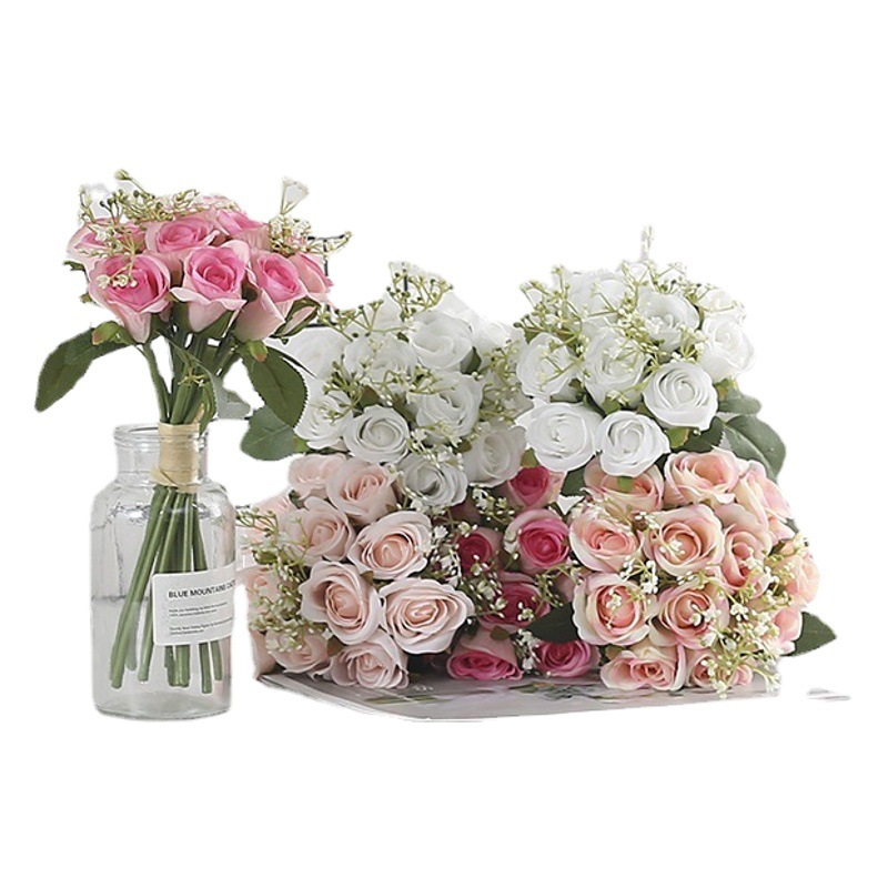 Ramo de Rosas Artificiales para Novia, Hecho a Mano con Tela de Seda, Estilo Bosque, Flores Eternas para Boda, Estilo Bosque