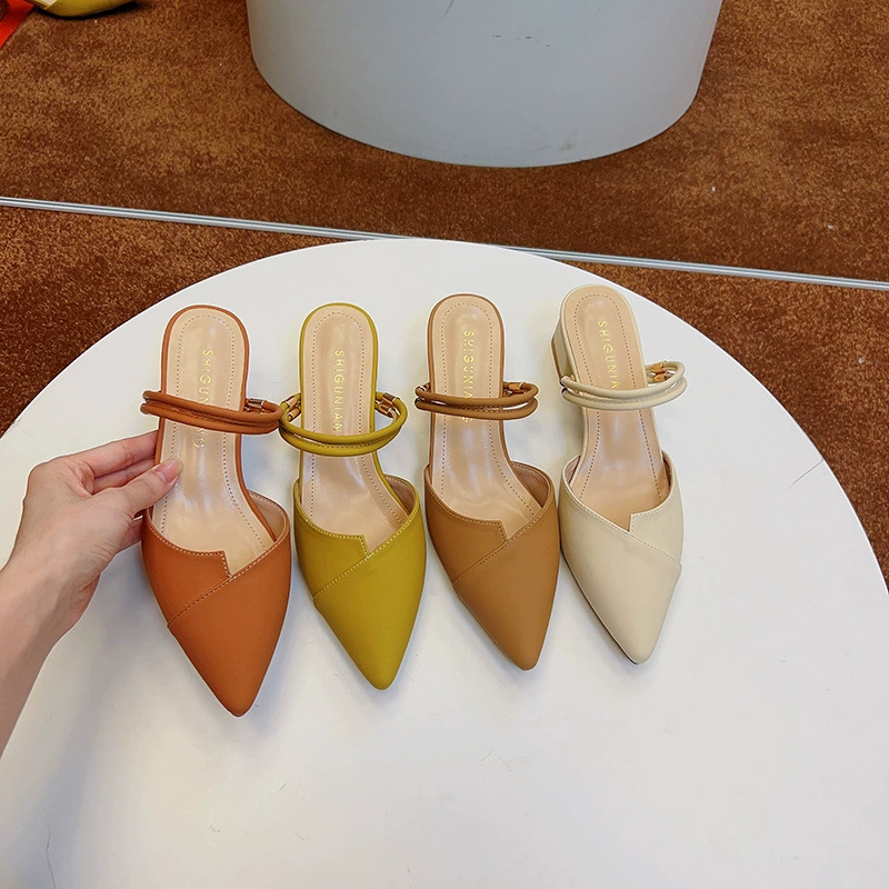 6807-35 Сандалии с острым носком, летние закрытые полусандалии 2025 года, женская обувь на двух уровнях регулировки, малый размер 33-34, новая модель.