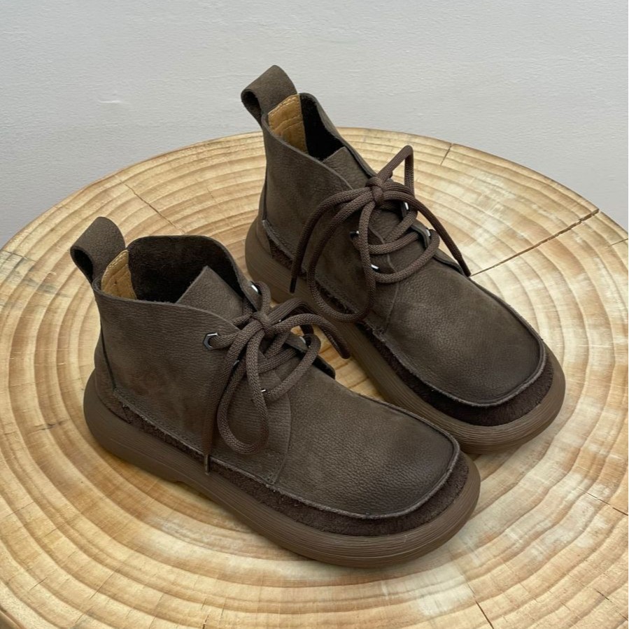 Plus Size Lace Up Martin Boots Retro Style Winter Thick Soled Round Toe Ankle Boots For Women_vogvips.com