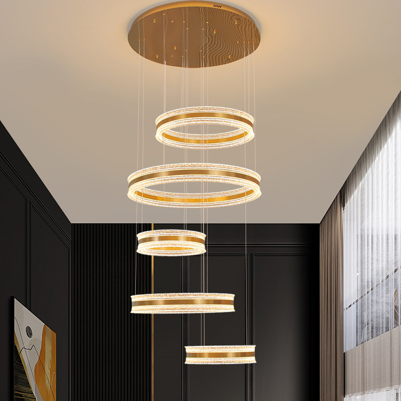 Light Luxury Living Room High-Ceiling Chandelier, High-End Villa Duplex Building, Rural Self-Built House Staircase Circle Hall Chandelier
