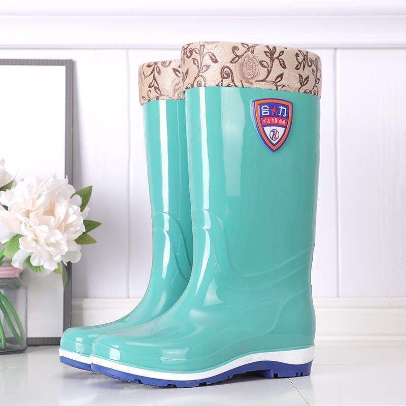 Botas de lluvia de gelatina de tubo alto, botas de lluvia de caramelo de tubo largo antideslizantes para mujer, zapatos de goma de agua, botas de agua de cuatro estaciones para mujer, zapatos de agua para adultos para mujer
