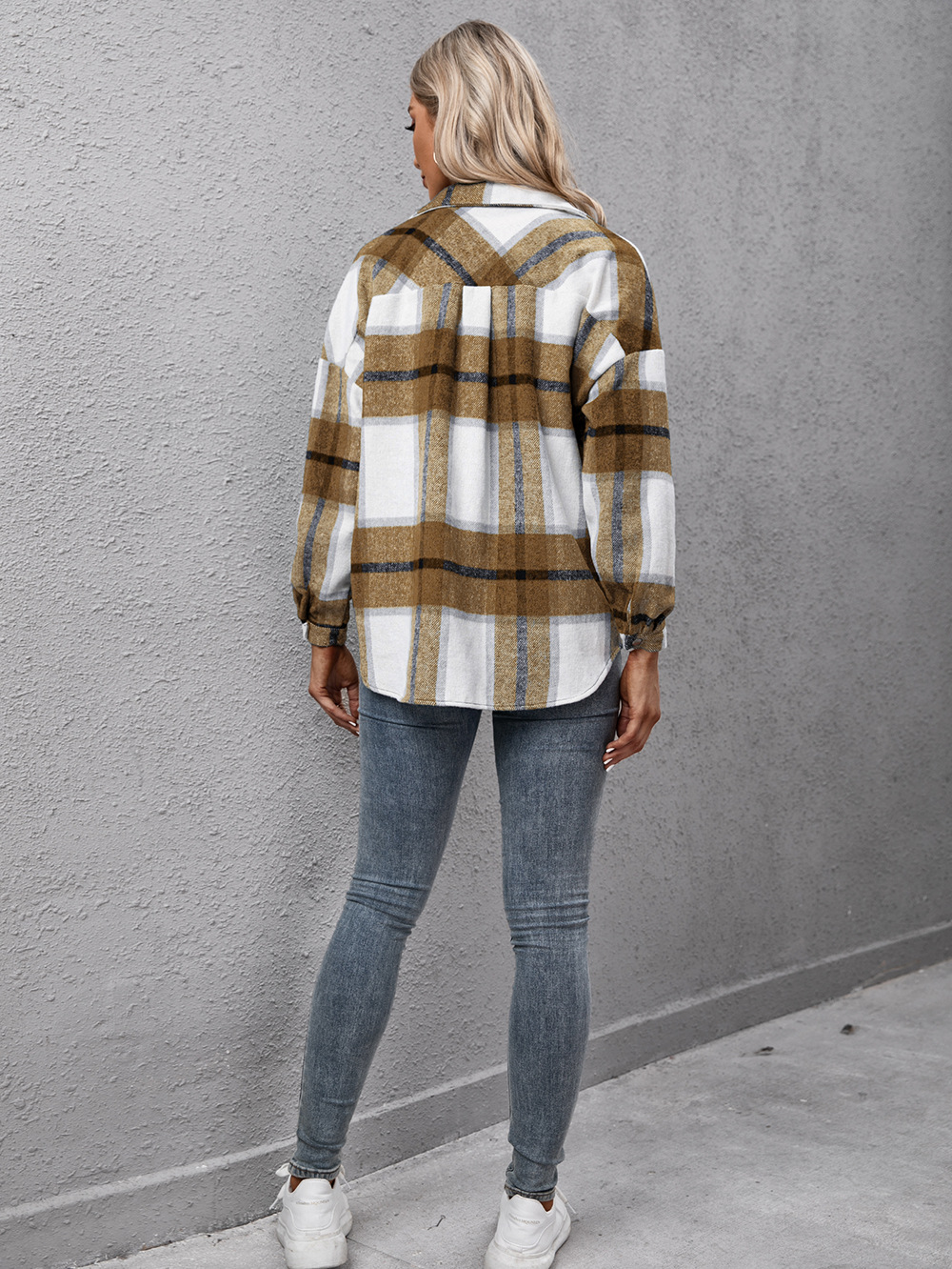 thickened cashmere long-sleeved loose plush plaid jacket NSYBL137752