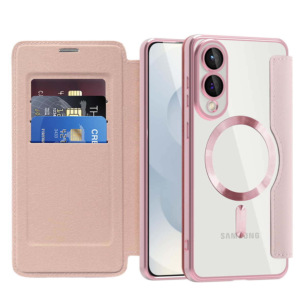 Adecuado para Samsung S25Edge Golden Shield Magnetic Business Cube Funda de cuero S24FE Tarjeta de enchufe Película de lente Flip Funda para teléfono a prueba de caídas
