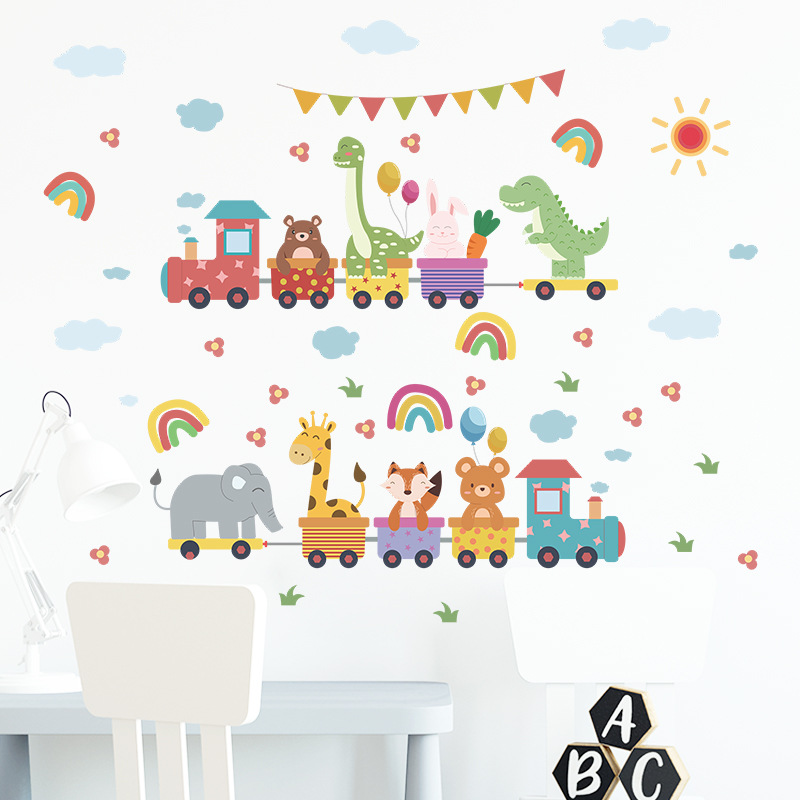 新款LD96201卡通动物组合小火车儿童房幼儿园墙面美化装饰墙贴纸