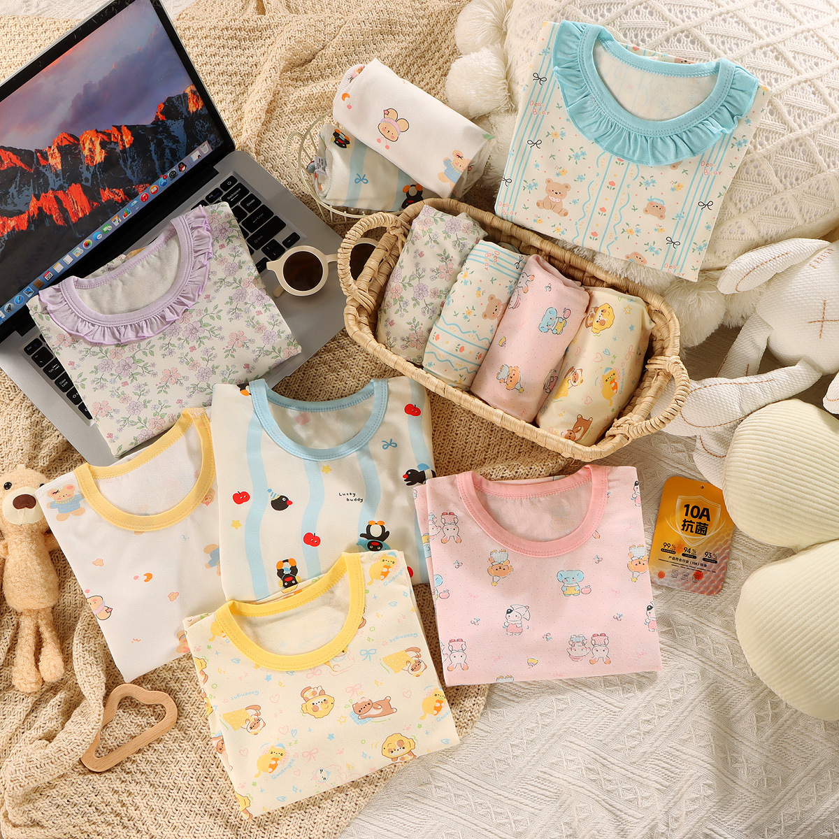 Pijamas infantiles, pantalones para bebés, dibujos animados, ropa para niños, pantalones de manga larga coreanos, set de cuello redondo para niños y niñas